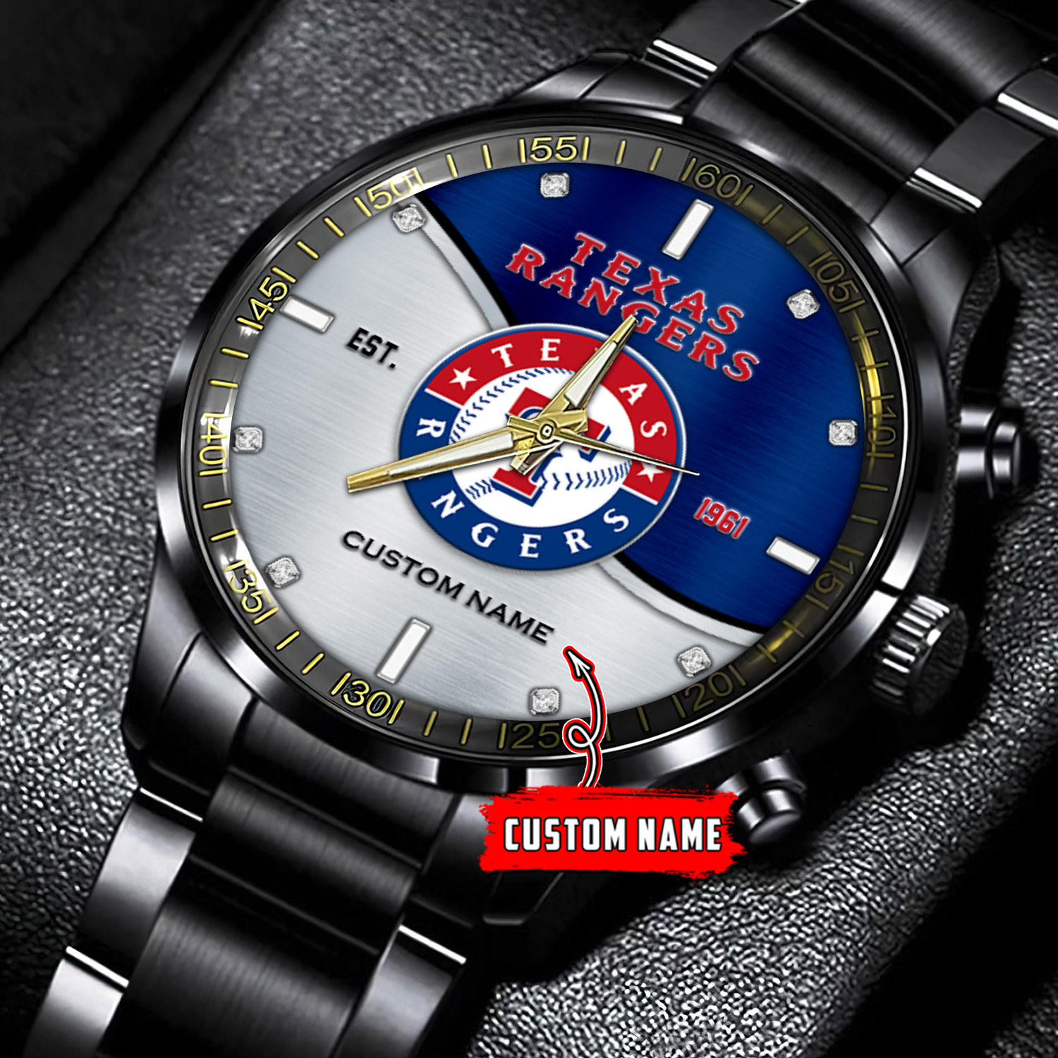 jwfancy texas rangers mlb personalized black stainless steel watch for fan jxq93