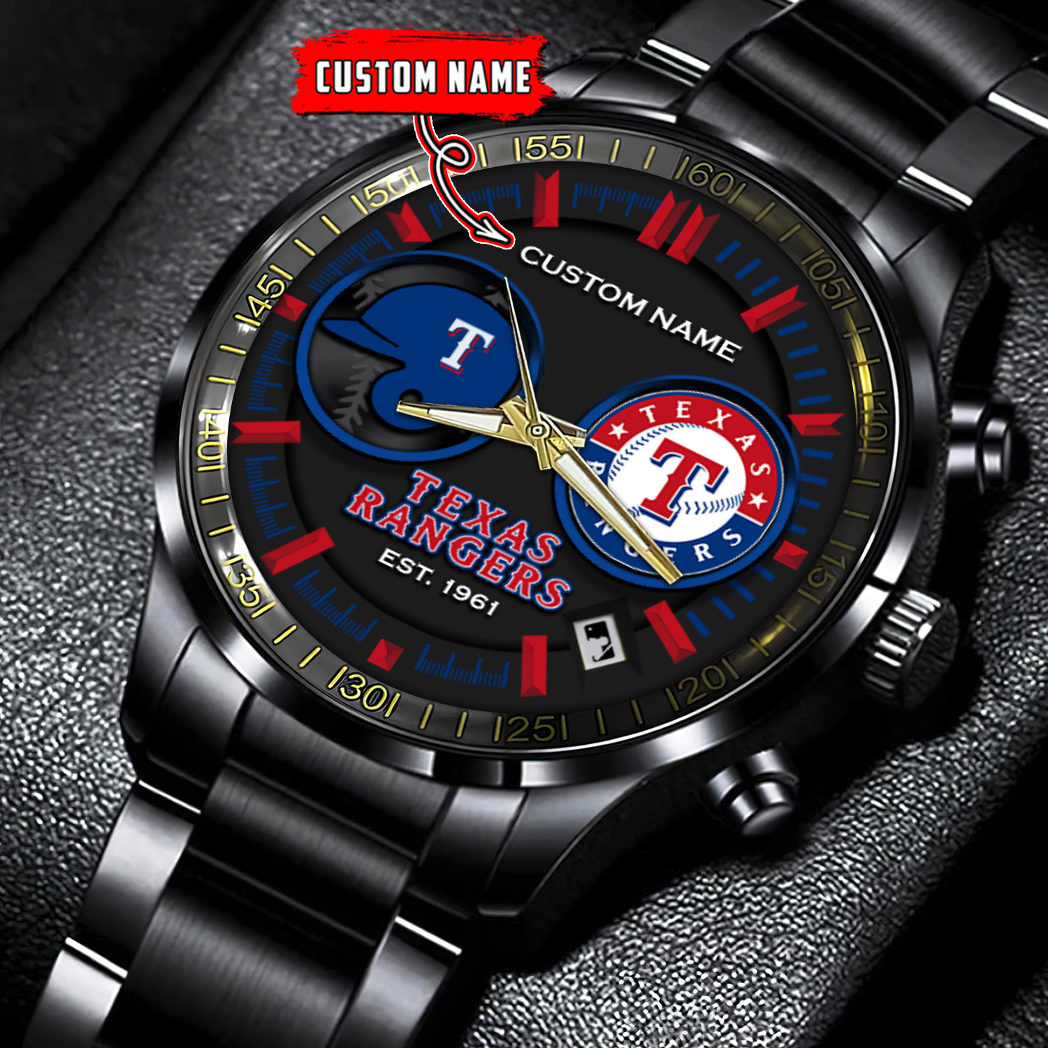 jwfancy texas rangers mlb personalized black stainless steel watch for fan p9jei