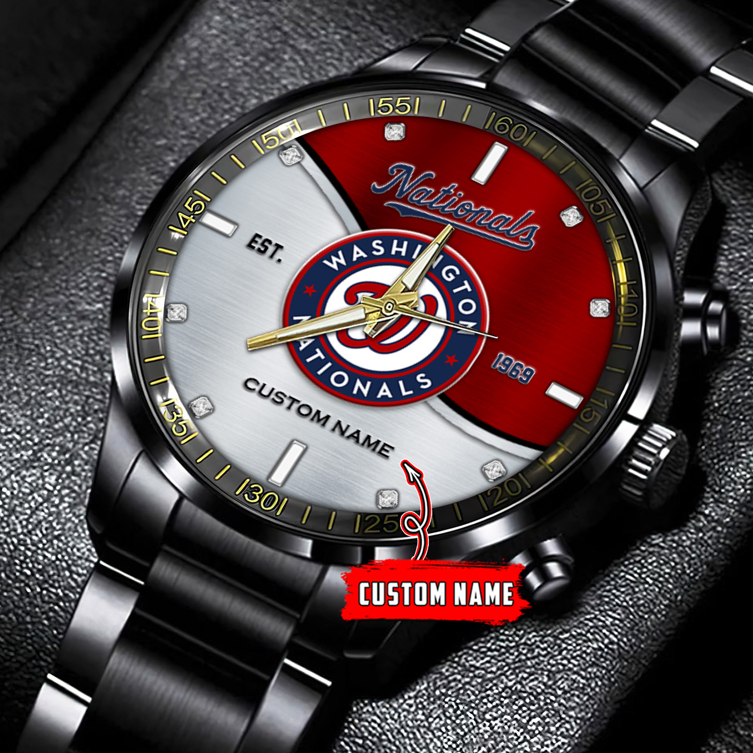 jwfancy washington nationals mlb personalized black stainless steel watch for fan pk20t