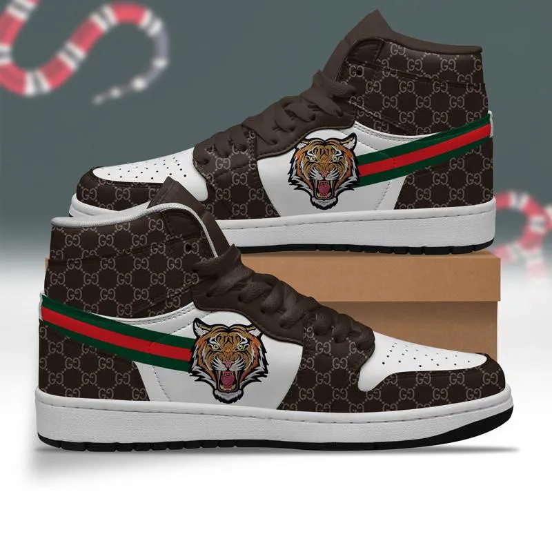 133138371767620057 Gucci Tiger Red Green Stripe Brown High Air Jordan Sneaker Shoes 4 11zon