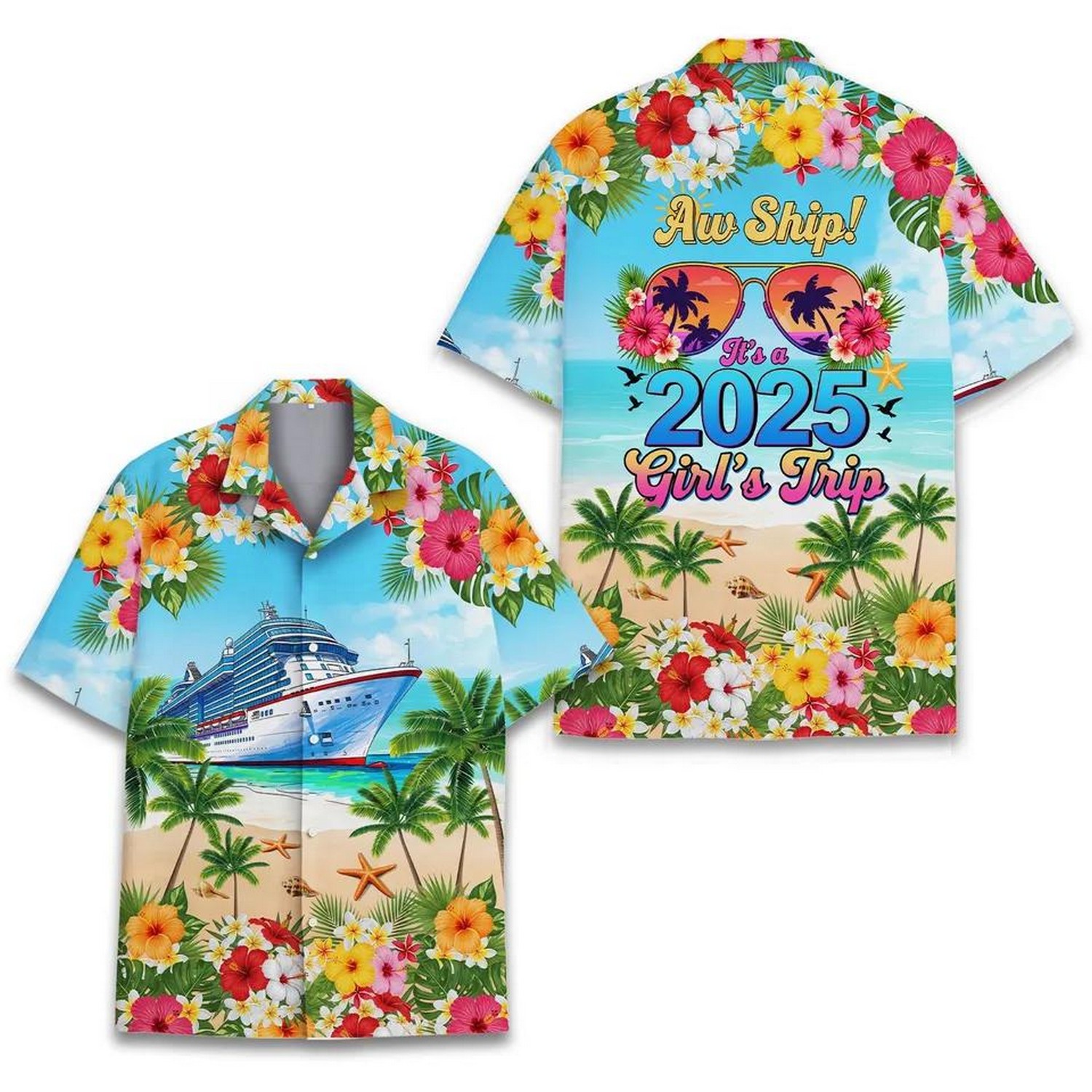 2025 girls trip cruise tropical beach vacation hawaiian shirt 68szd