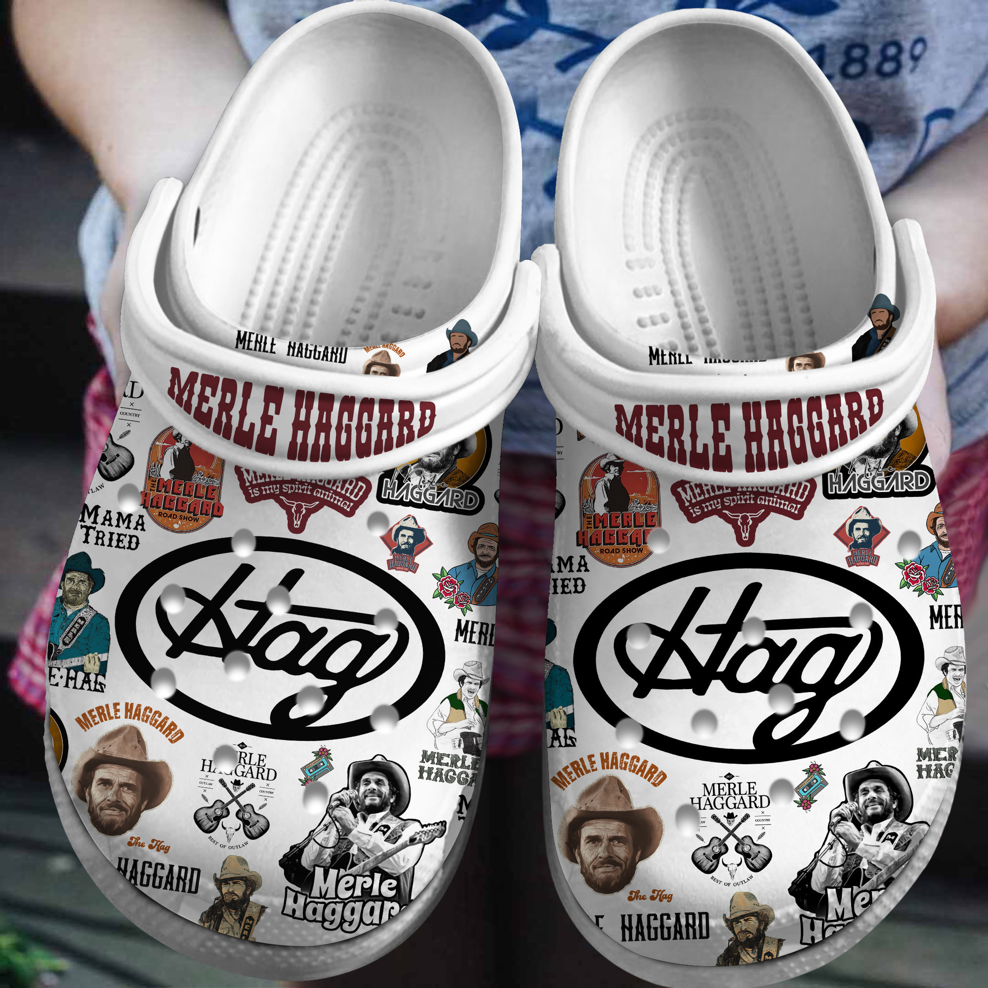 3d printed merle haggard music white clogs for kids and adults uzum8
