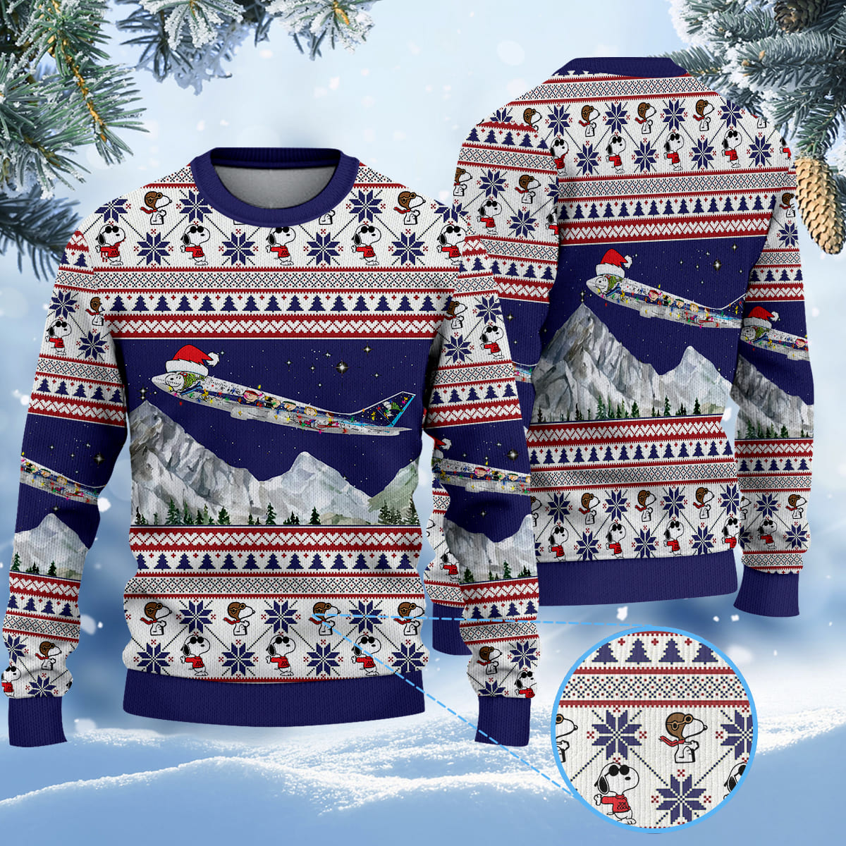 5CEEy0gl 1808 All Nippon Airways B747 400D JA8139 Snoopy Christmas Knitted Sweater 1 1