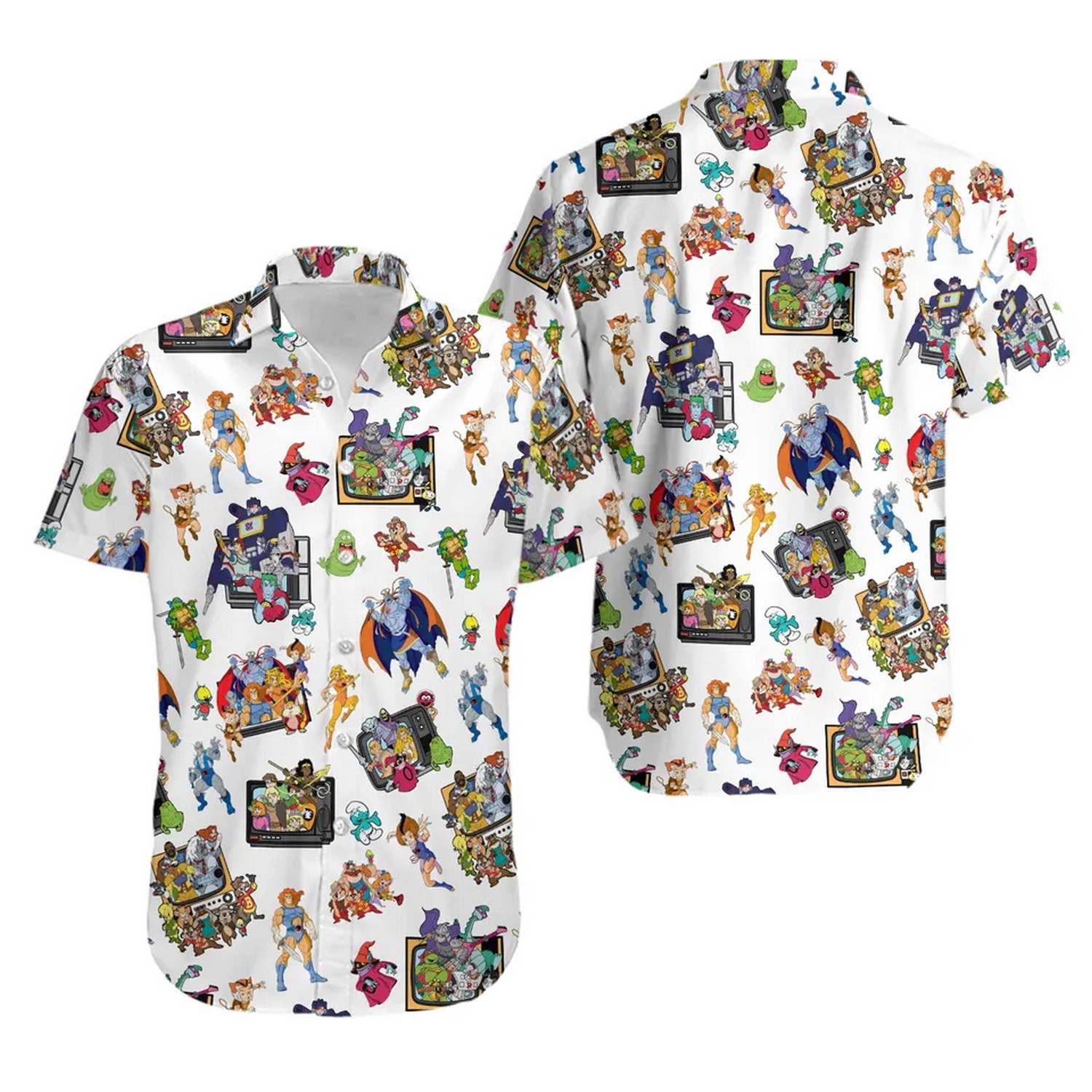 80s disney cartoon pattern white hawaiian shirt npkv8