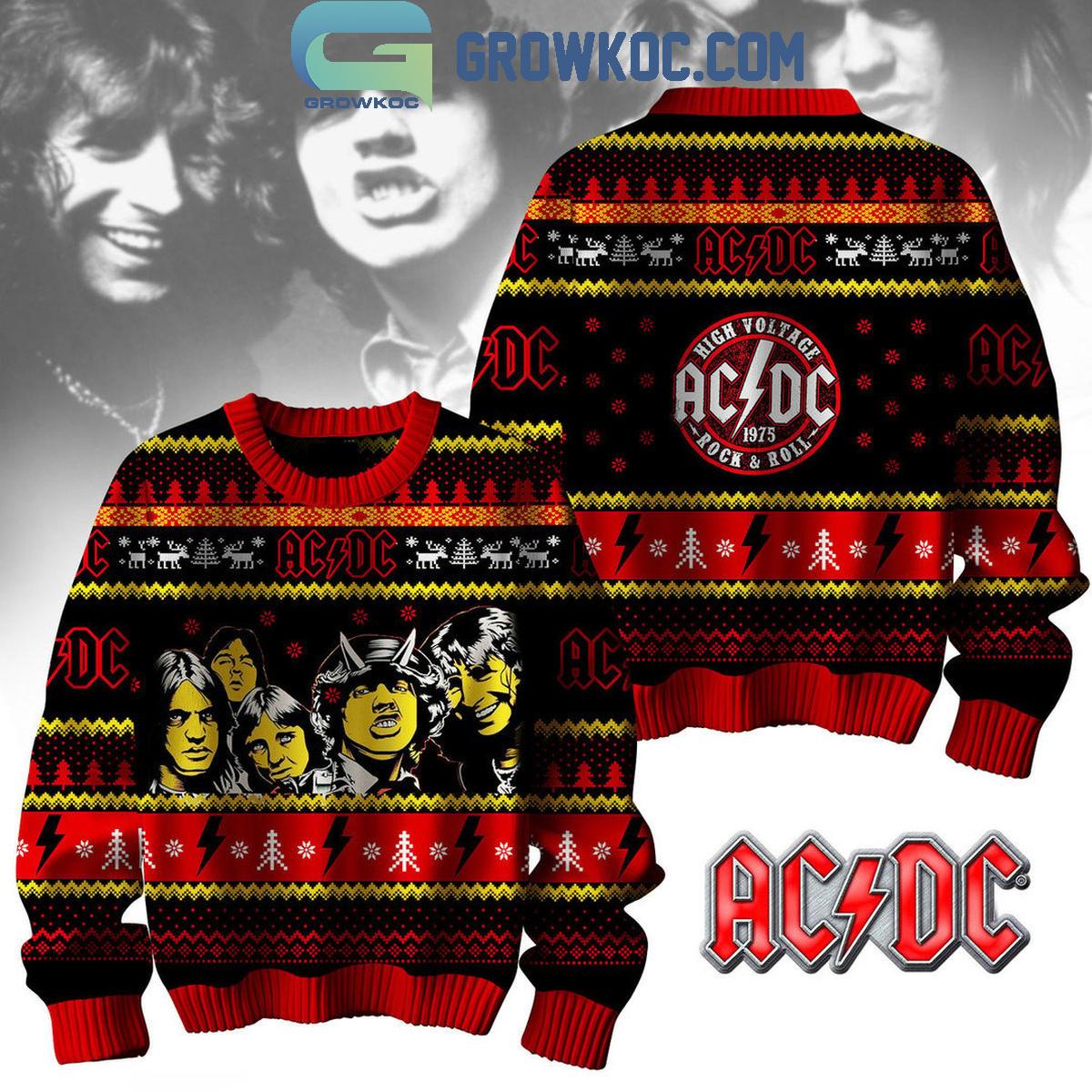 ACDC 2024 High Voltage Christmas Rock And Roll 1975 Ugly Sweater 1 0Jdmf