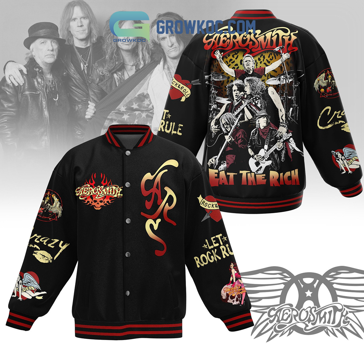 Aerosmith Eat The Rich Let Rock Baseball Jacket2B1 QbfBE