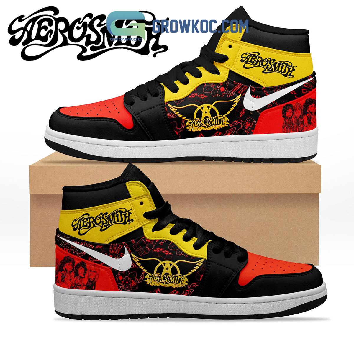 Aerosmith Red And Yellow Air Jordan 1 Shoes2B1 zPOzL