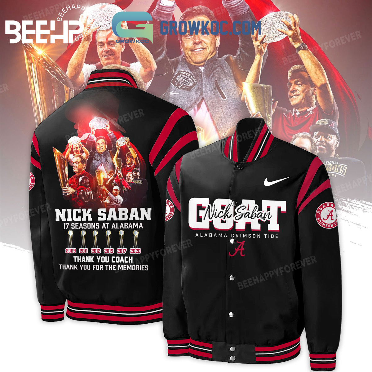 Alabama Crimson Tide Nick Saban 17 Seasons Memories Baseball Jacket2B1 qkRxX