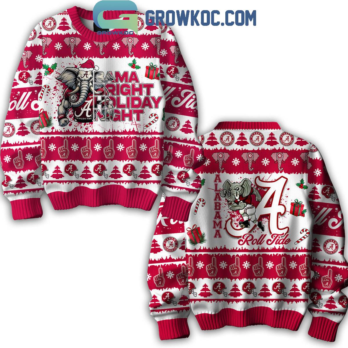 Alabama Crimson Tide Roll Tide Bama Bright Holiday Night Christmas Ugly Sweater 1 T8lmA