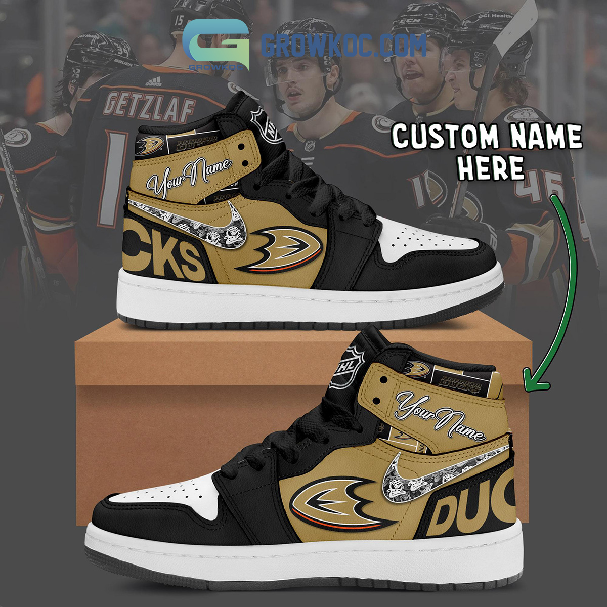 Anaheim Ducks NHL Personalized Air Jordan 1 Shoes2B1 roWPI
