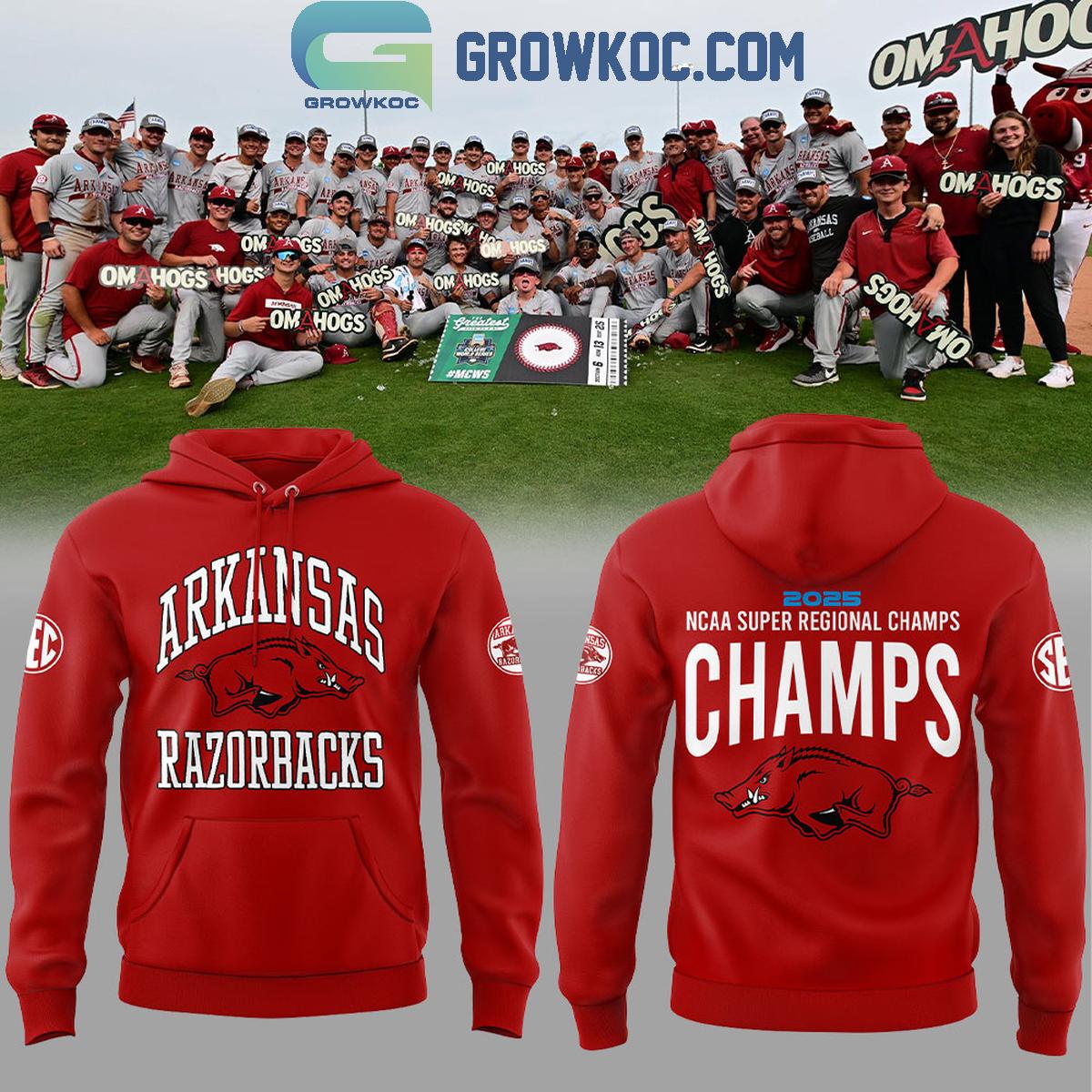 Arkansas Razorbacks Baseball NCAA Super Regional Champions Hoodie T Shirt 1 mqgsp