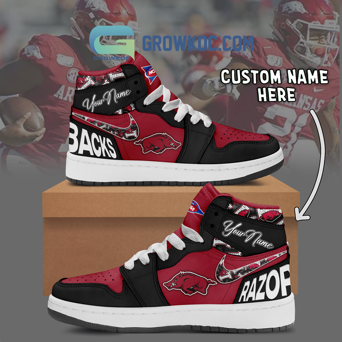 Arkansas Razorbacks NCAA Personalized Air Jordan 1 Shoes2B1 EKO5U
