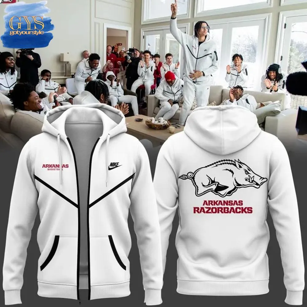 Arkansas Razorbacks Premium New Uniform White Zip Hoodie 1