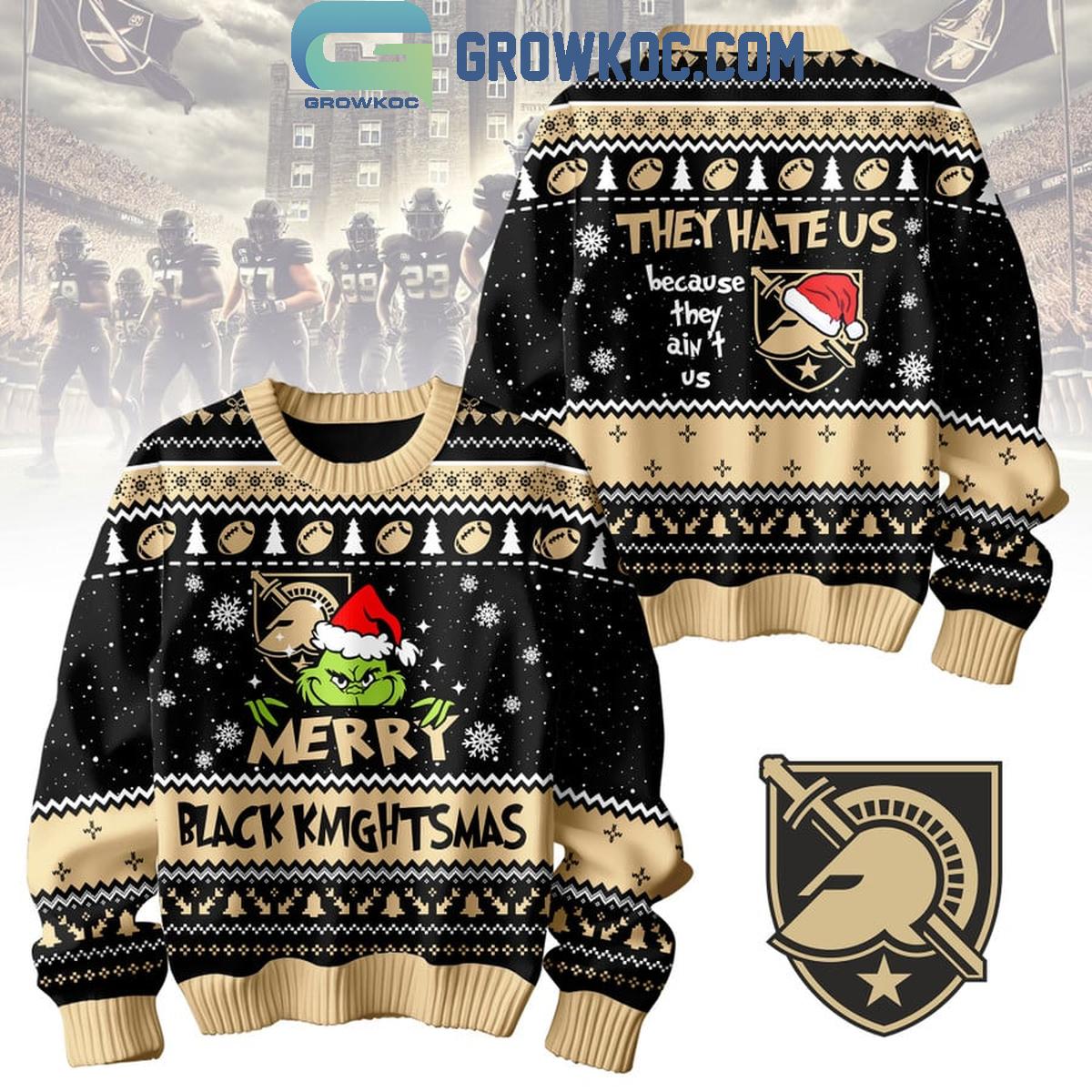 Army Black Knights Grinch Christmas Merry Black Knightmas Ugly Sweater 1 p5Wge