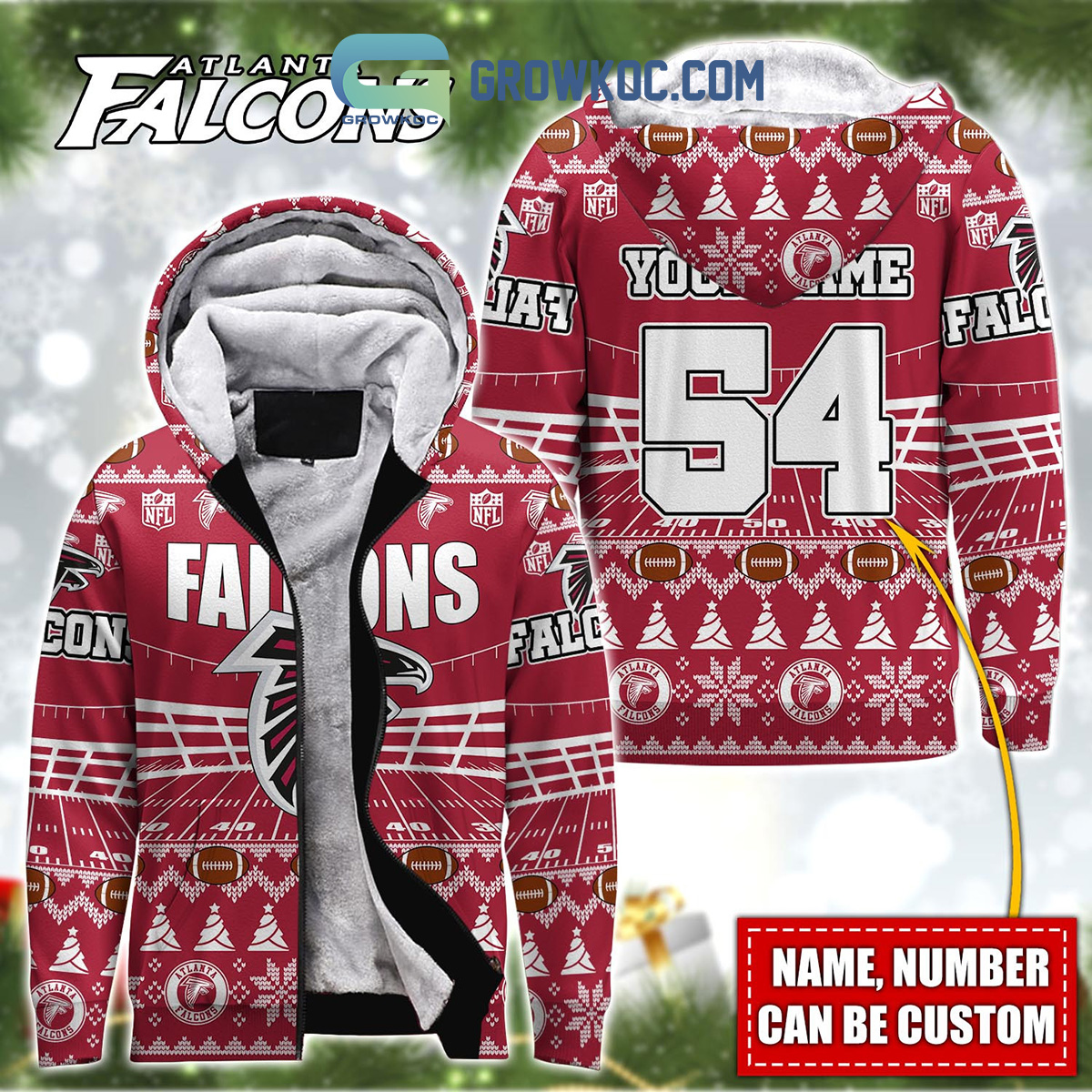 Atlanta Falcons NFL Christmas Personalized Hoodie Zipper Fleece Jacket2B1 l6QYB