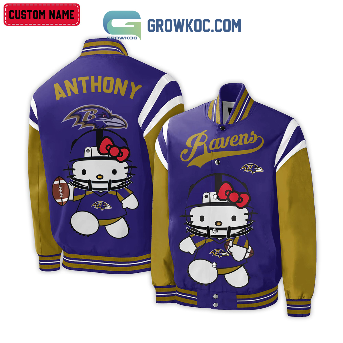 Baltimore Ravens NFL Hello Kitty Personalized Baseball Jacket2B1 LzEH8