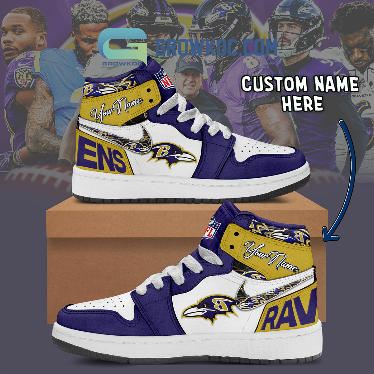 Baltimore Ravens Personalized Air Jordan 1 High Top Shoes Sneakers2B1 zPBrX