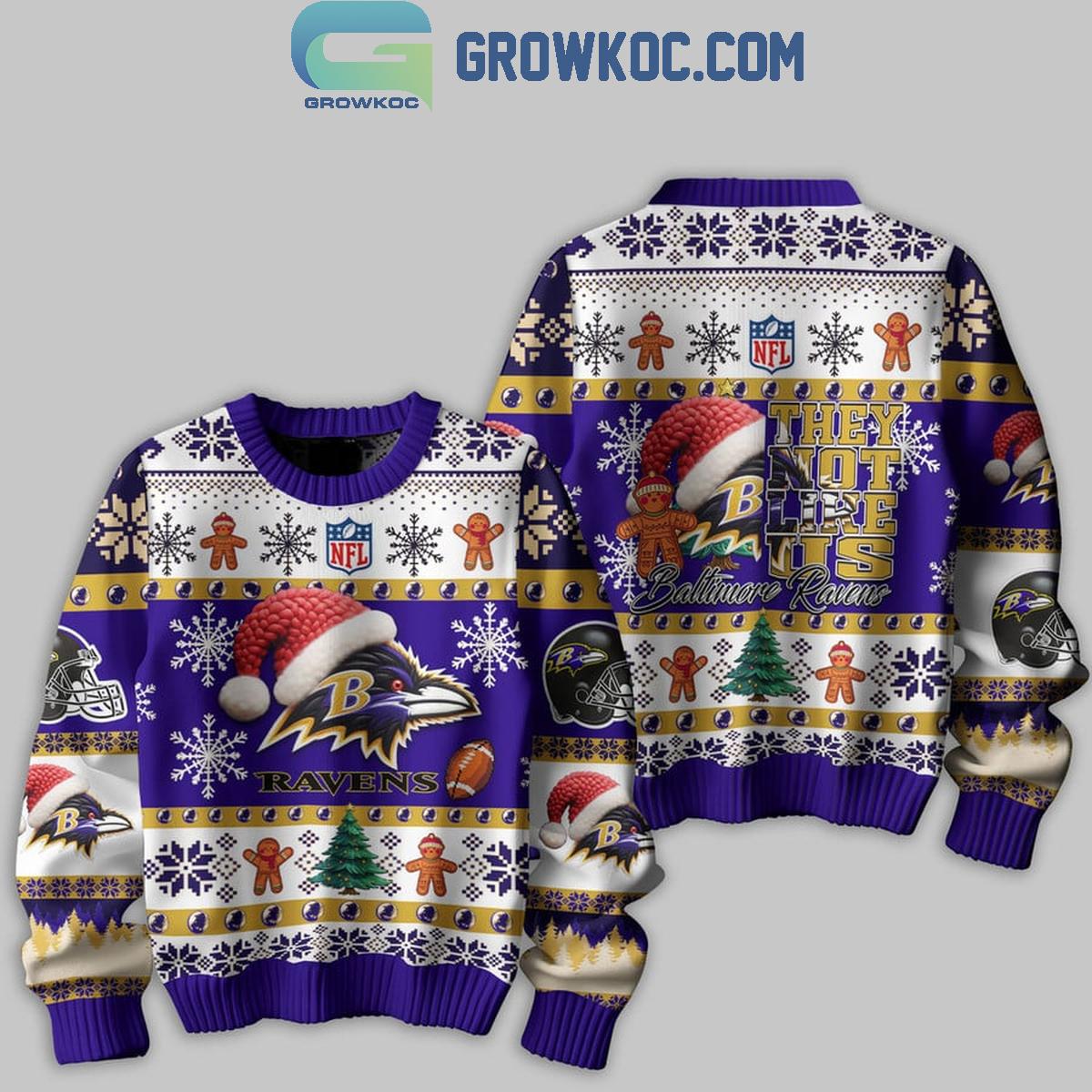 Baltimore Ravens They Not Like Us Christmas Happy Holidays Ugly Sweater 1 WtKYh