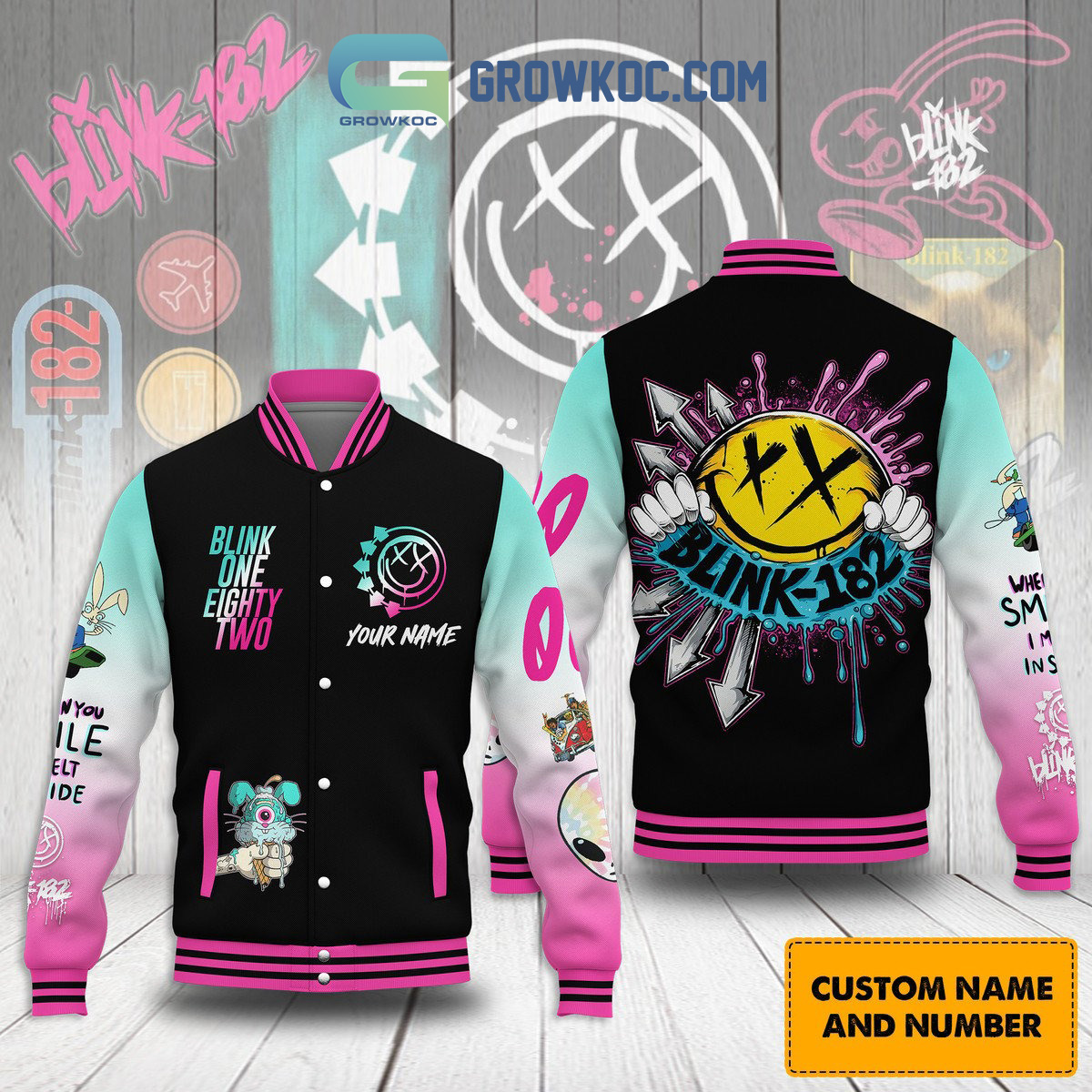 Blink 182 Blink One Eighty Two Personalized Baseball Jacket2B1 DkemC