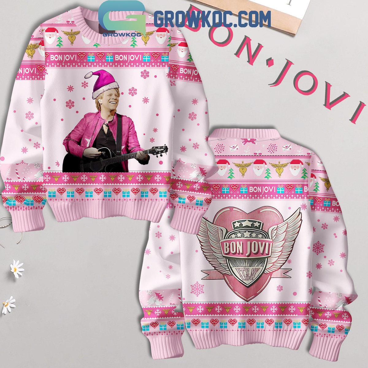 Bon Jovi My Pink Love For You Christmas 2024 Ugly Sweater 1 4ap6i