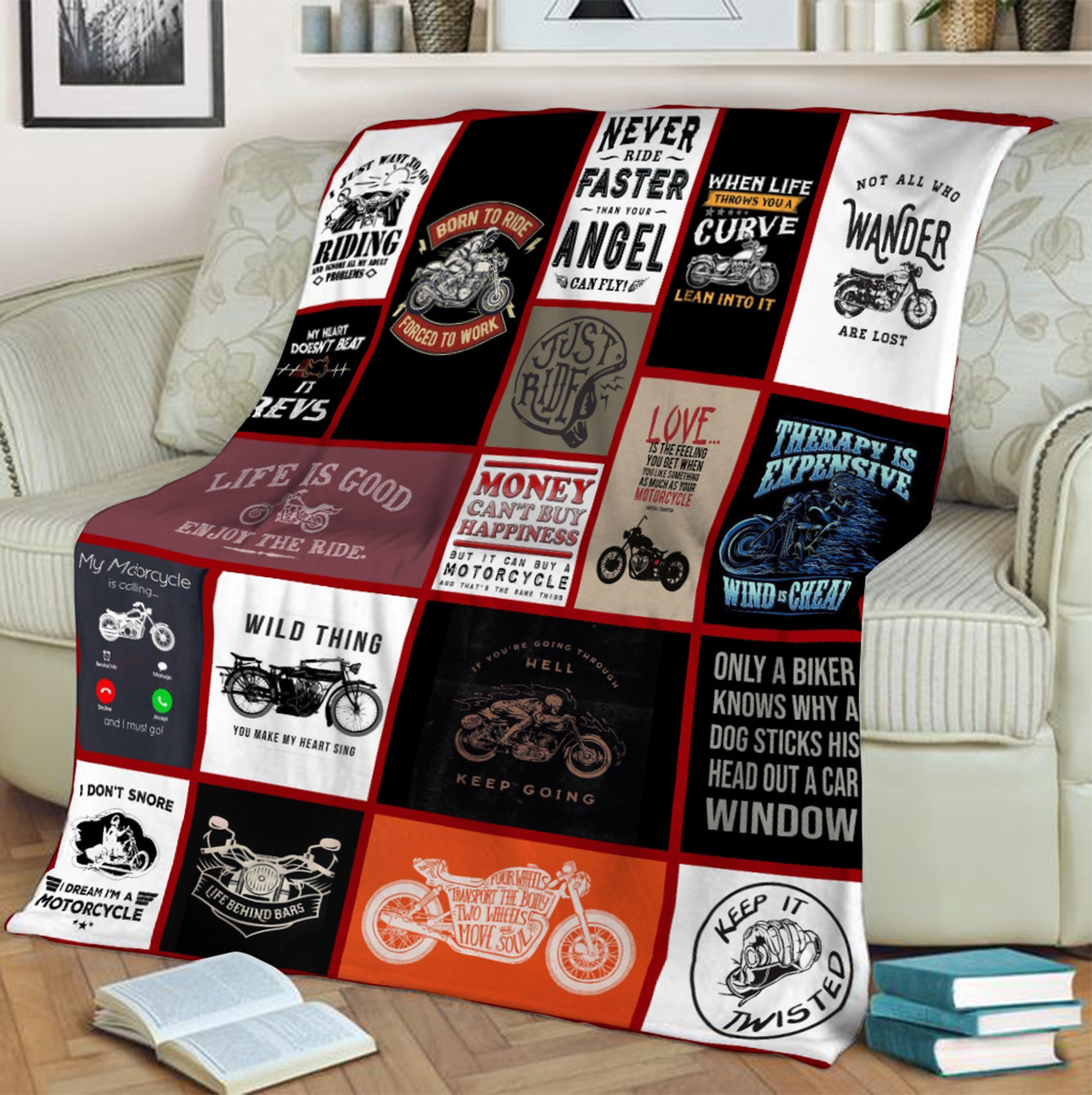 Born To Ride Quilt Blanket Perfect Birthday Gift for Motorcycle Enthusiasts 0