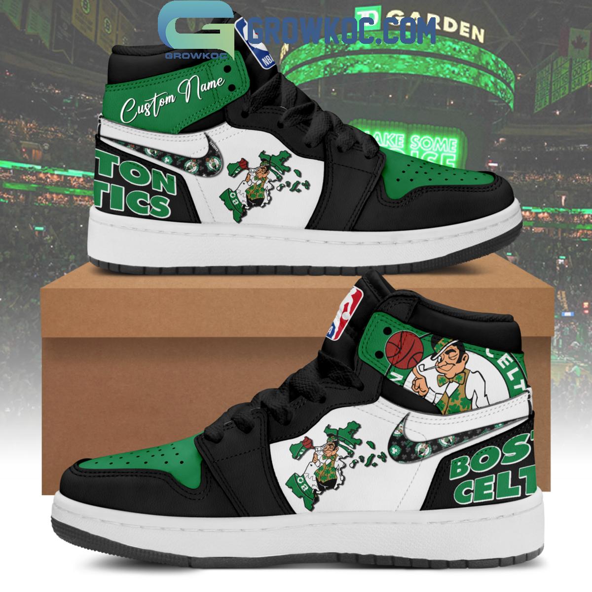 Boston Celtics Loves Basketball Team Black Version Personalized Air Jordan 1 Shoes 1 p6cW1