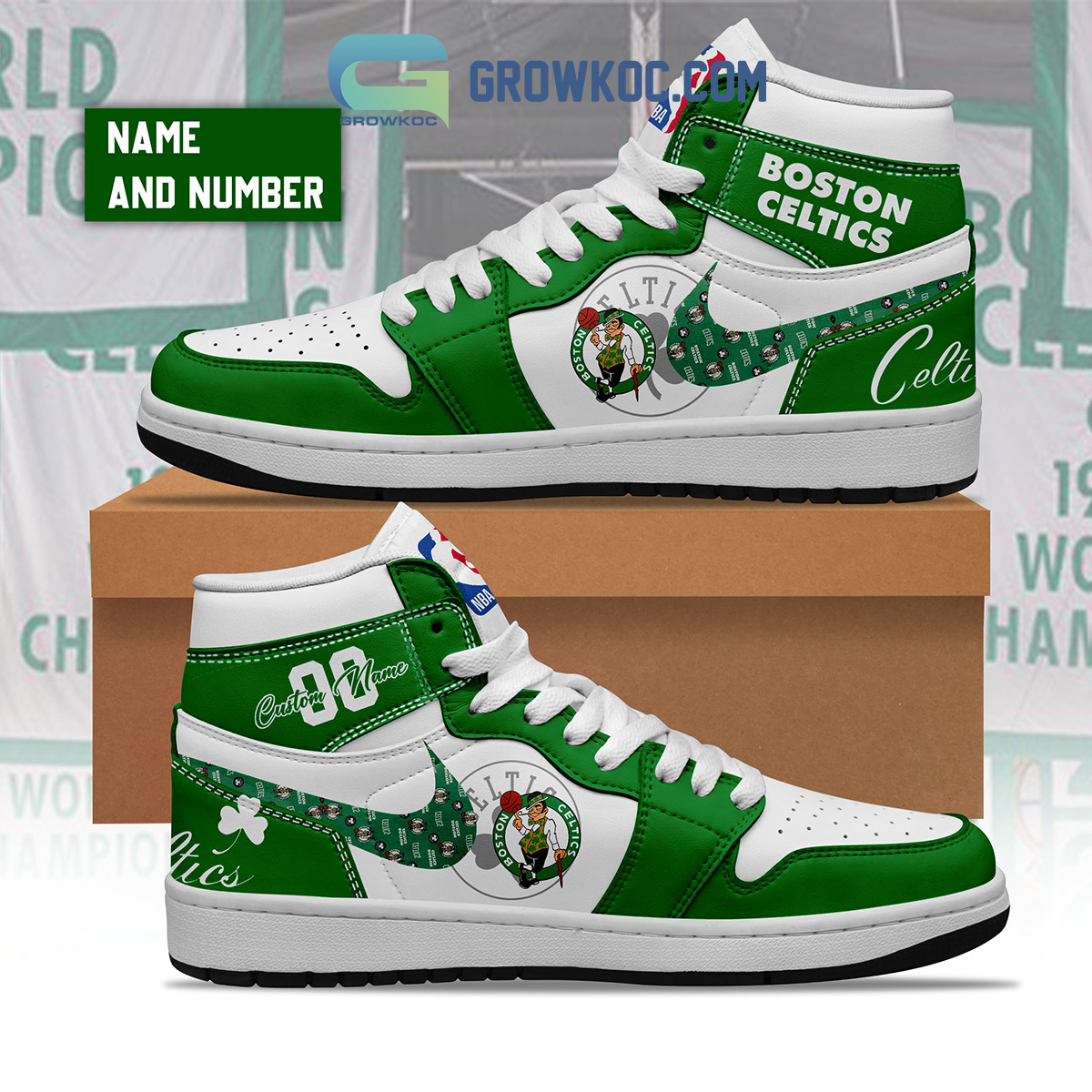 Boston Celtics NBA Personalized Air Jordan 1 Shoes2B1 HSIMf