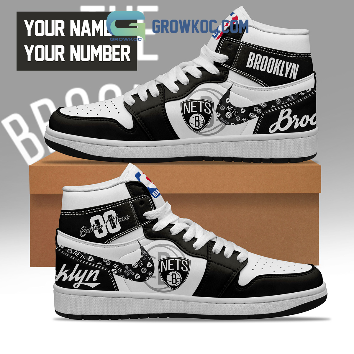 Brooklyn Nets NBA Personalized Air Jordan 1 Shoes2B1 QgdAm