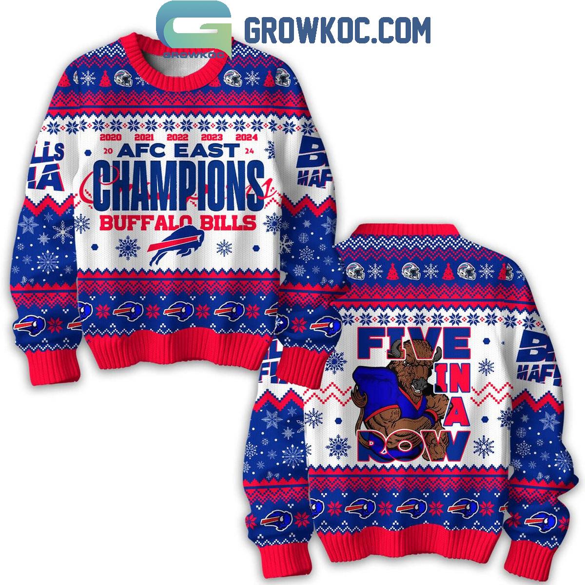 Buffalo Bills Five In A Row AFC East Champions 2024 Christmas Ugly Sweater 1 rfegg