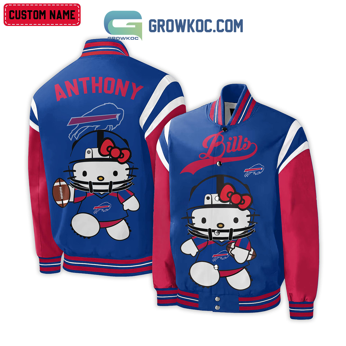 Buffalo Bills NFL Hello Kitty Personalized Baseball Jacket2B1 WQe71
