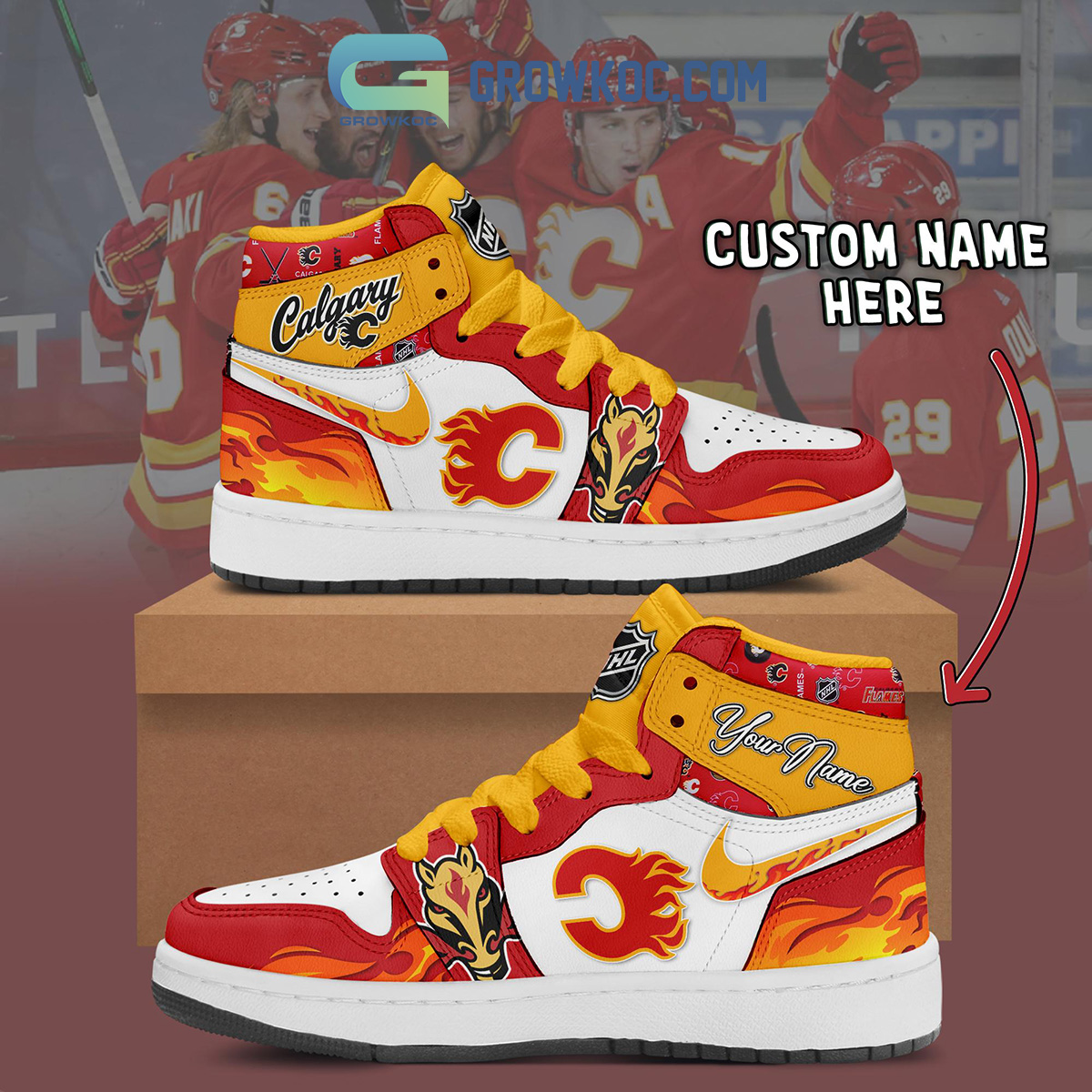 Calgary Flames NHL Personalized Air Jordan 1 Shoes2B1 ZiFBo
