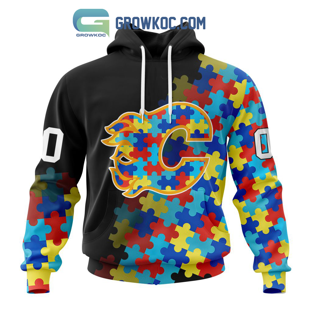 Calgary Flames Puzzle Design Autism Awareness Personalized Hoodie Shirts2B1 NlvsG