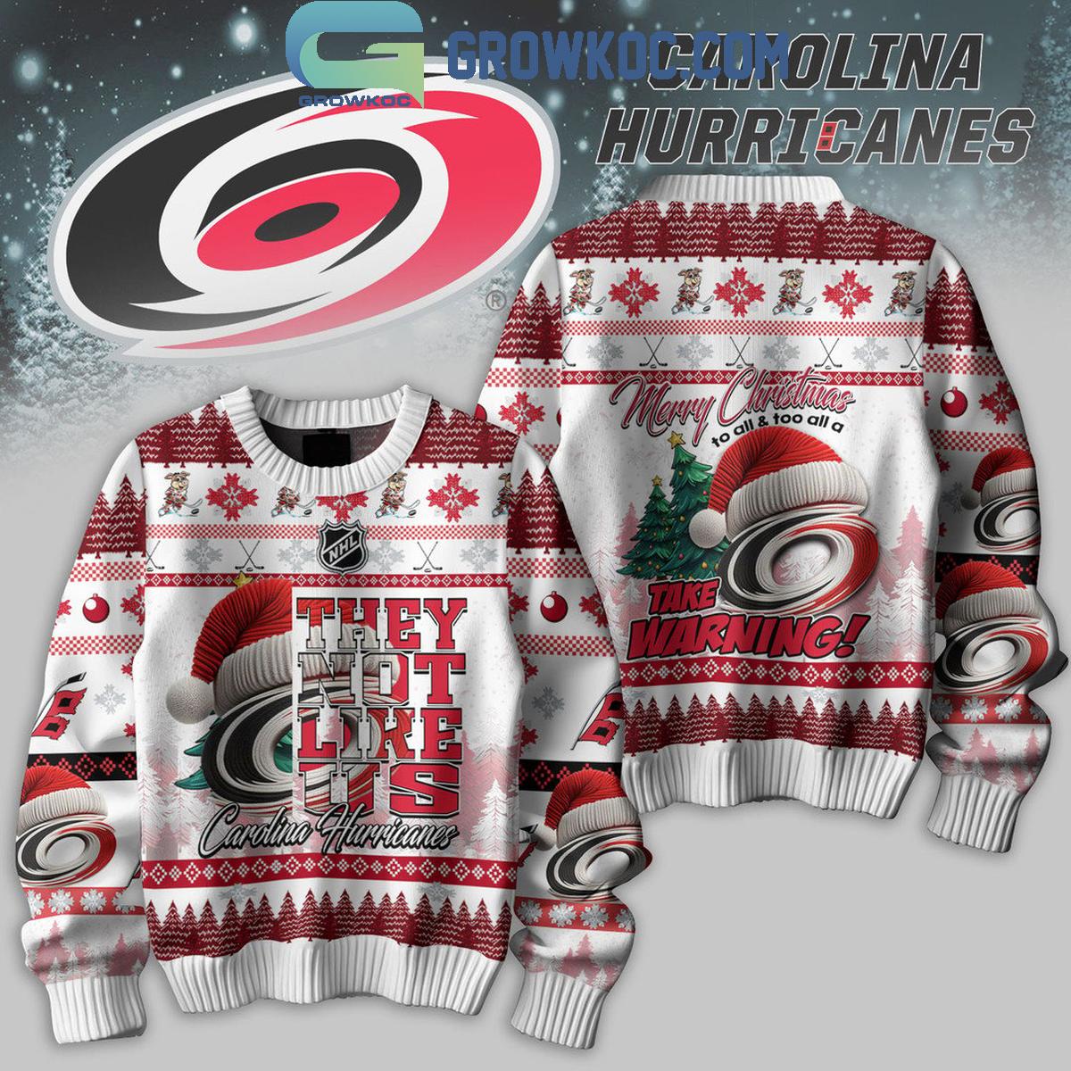 Carolina Hurricanes They Not Like Us Take Warning Merry Christmas Ugly Sweater 1 g1ahg