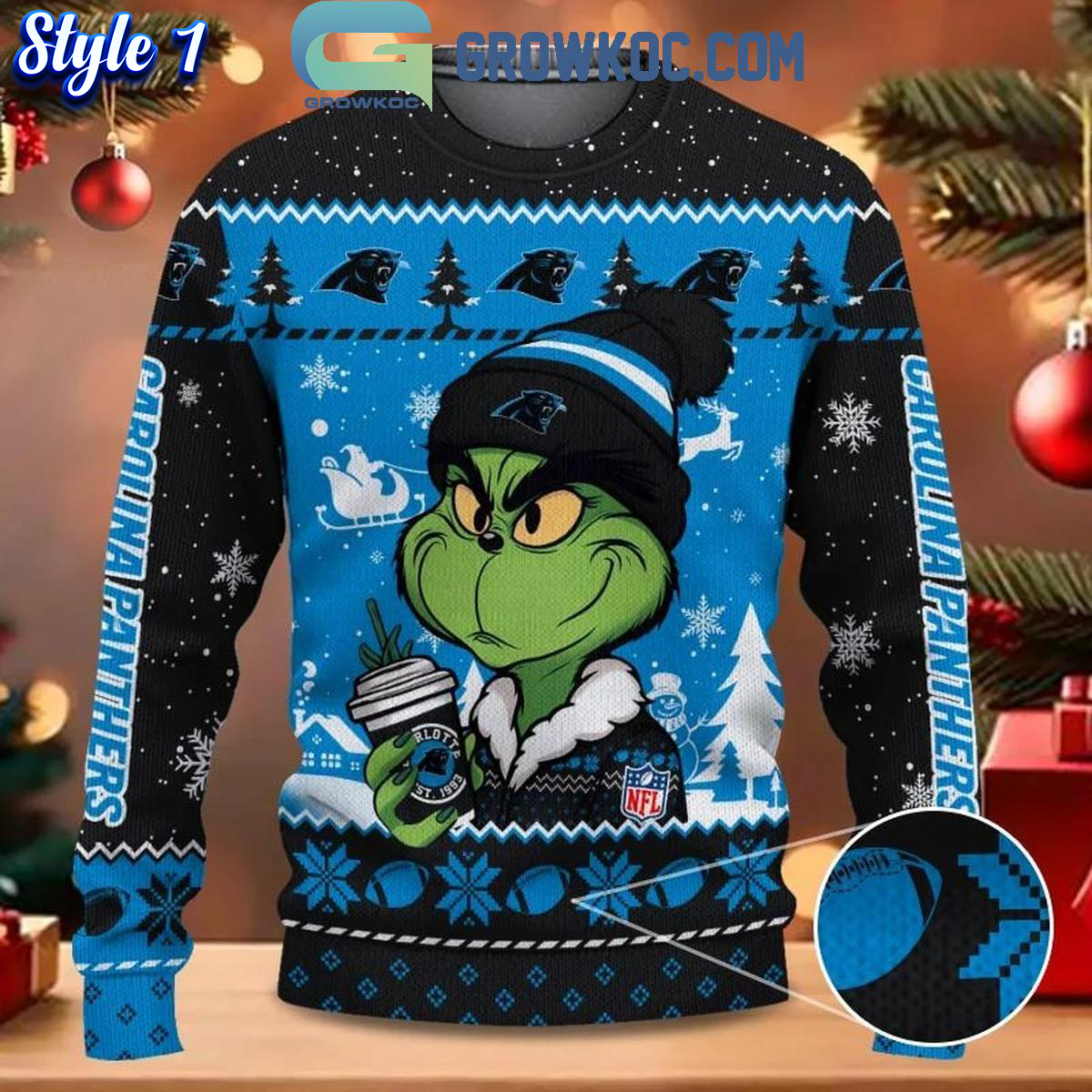 Carolina Panthers Grinch Stolen Christmas 2024 Grinchmas Ugly Sweater 2 JL7U7 1