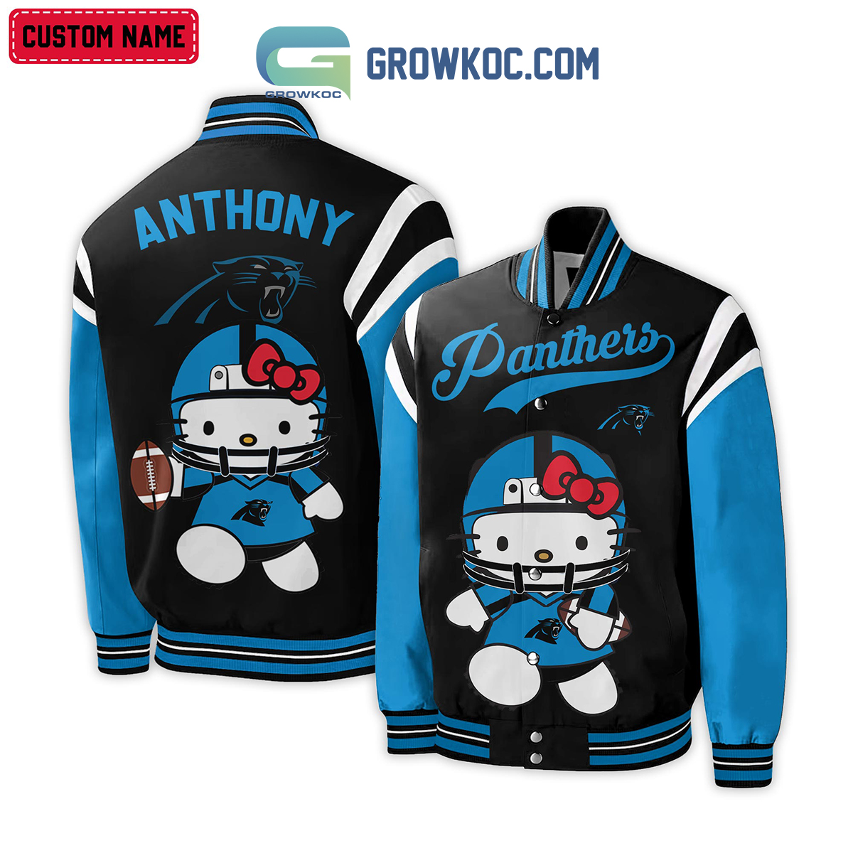 Carolina Panthers NFL Hello Kitty Personalized Baseball Jacket2B1 sSX21