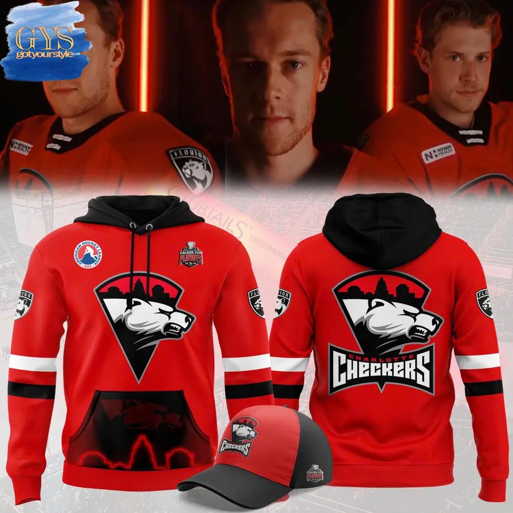 Charlotte Checkers Calder Cup Uniform 2025 Special Red Hoodie 1
