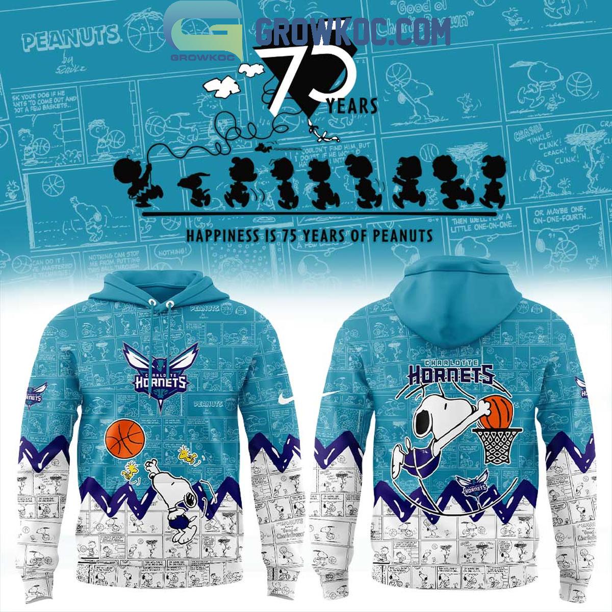 Charlotte Hornets Snoopy Peanuts 75th Anniversary Hoodie T Shirt 1 1wuVw