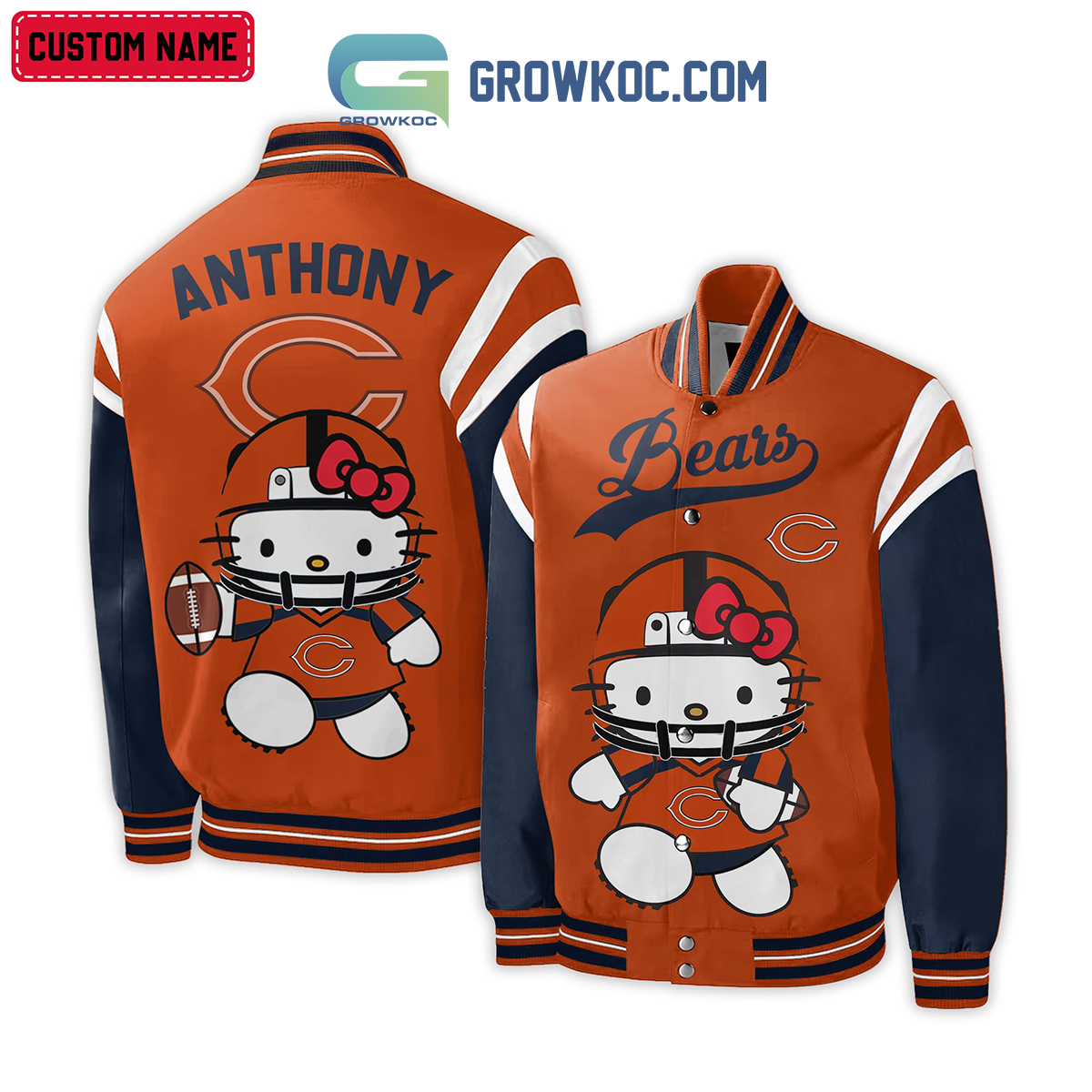 Chicago Bears NFL Hello Kitty Personalized Baseball Jacket2B1 EvY1j