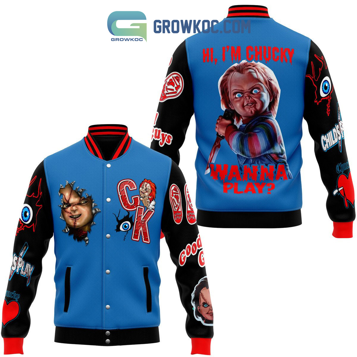 Childs Play Hi Im Chucky Wanna Play Good Boy Baseball Jacket2B1 U3alc