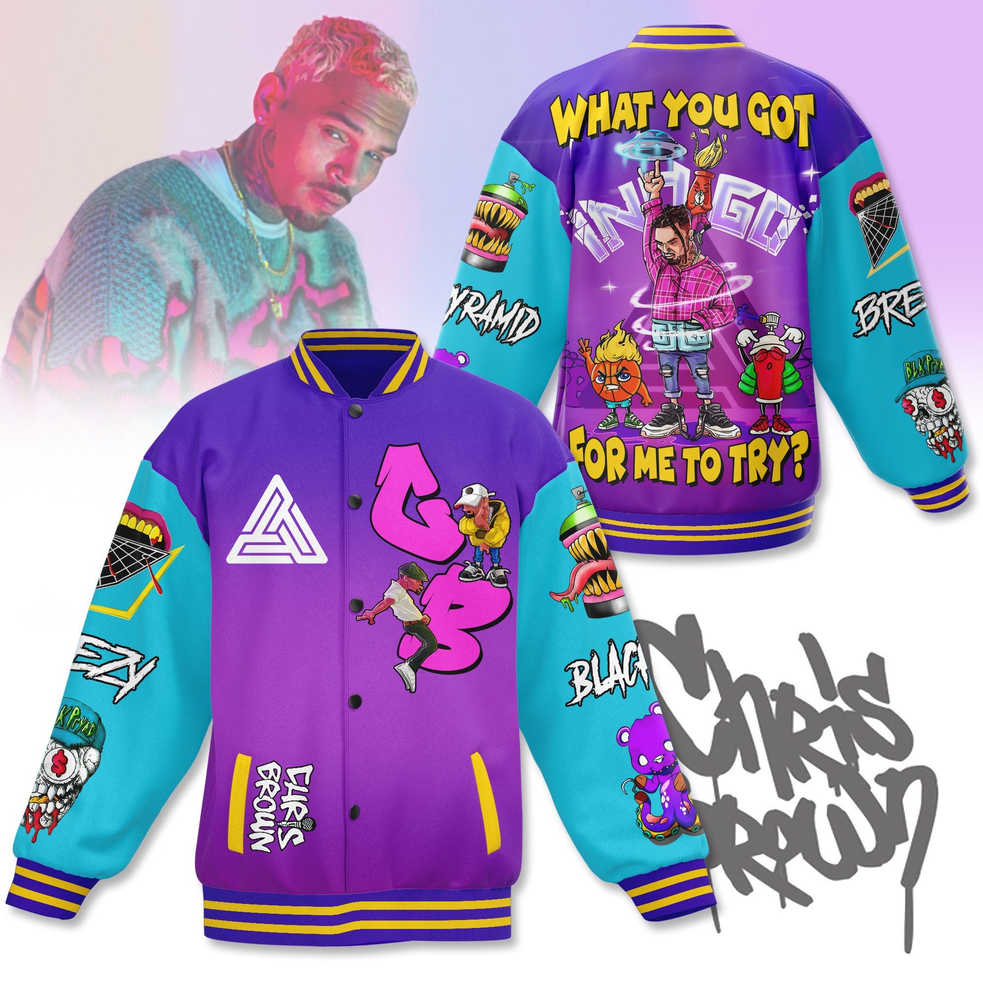 Chris Brown What You Got For Me To Try Baseball Jacket2B1 70f5o
