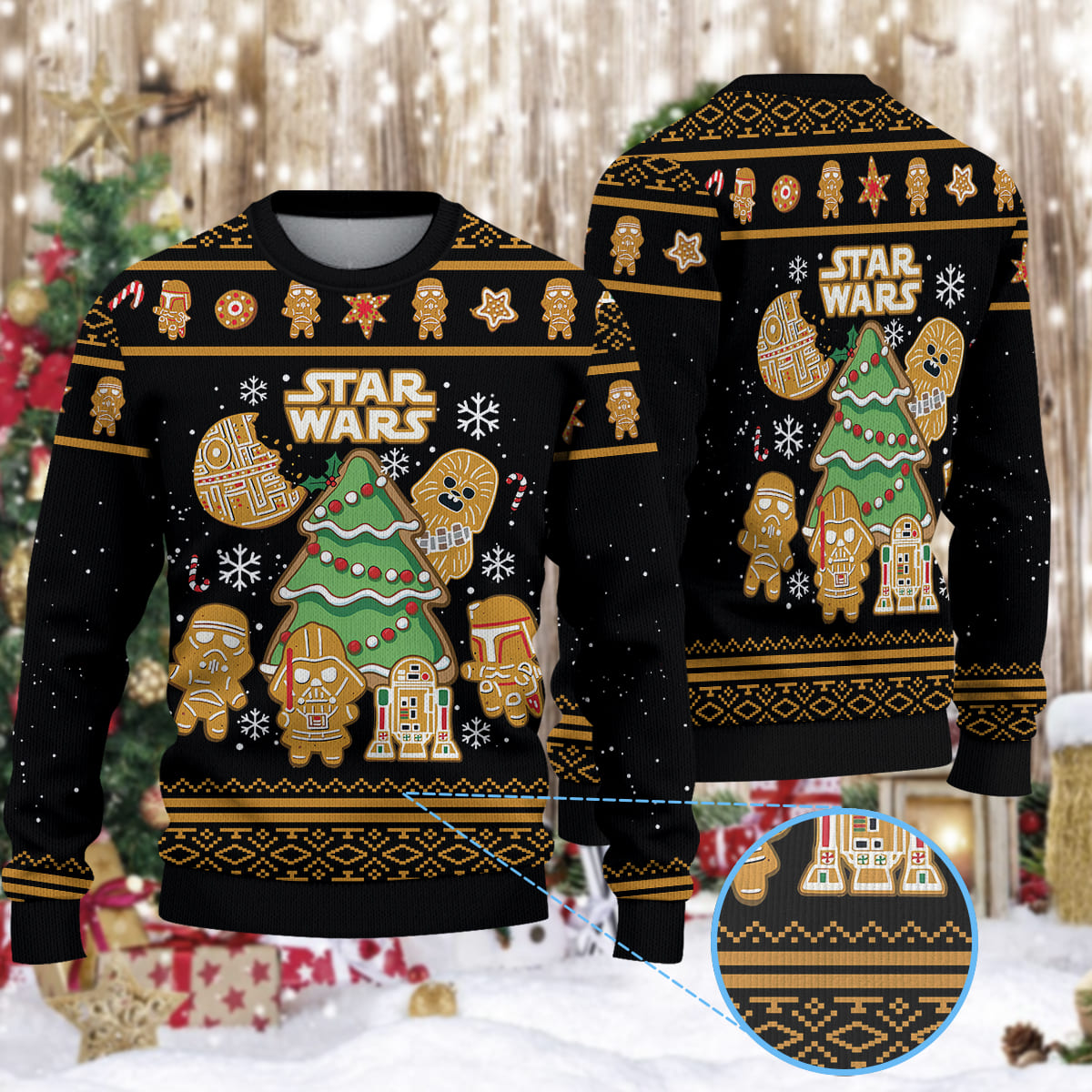 Christmas Star Wars Gingerbread Cookies Christmas Knitted Sweater 1