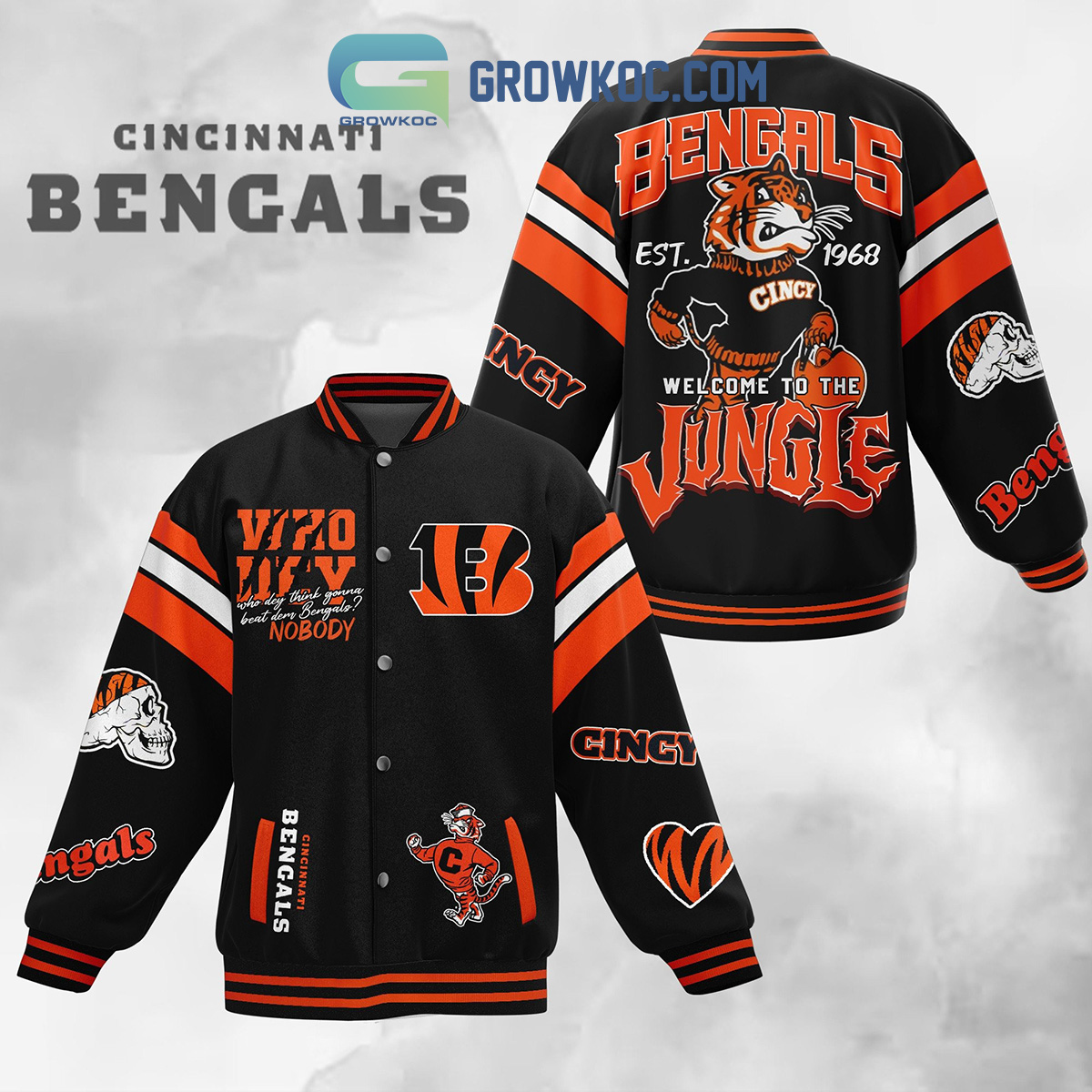 Cincinnati Bengals EST 1968 Welcome To The Jungle Baseball Jacket2B1 9PrB4