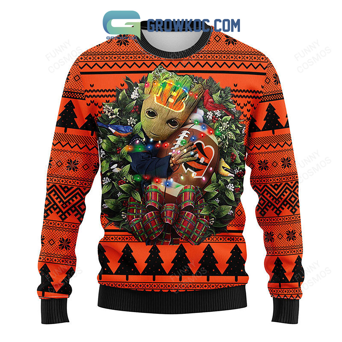 Cincinnati Bengals Groot Hug Christmas Ugly Sweater2B1 Tb2U1