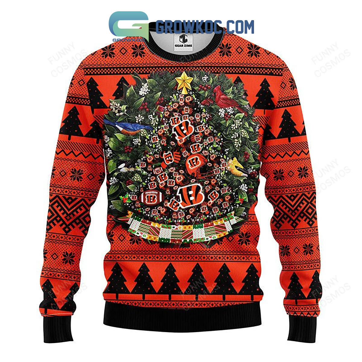 Cincinnati Bengals Tree Ball Christmas Ugly Sweater2B1 exs2X
