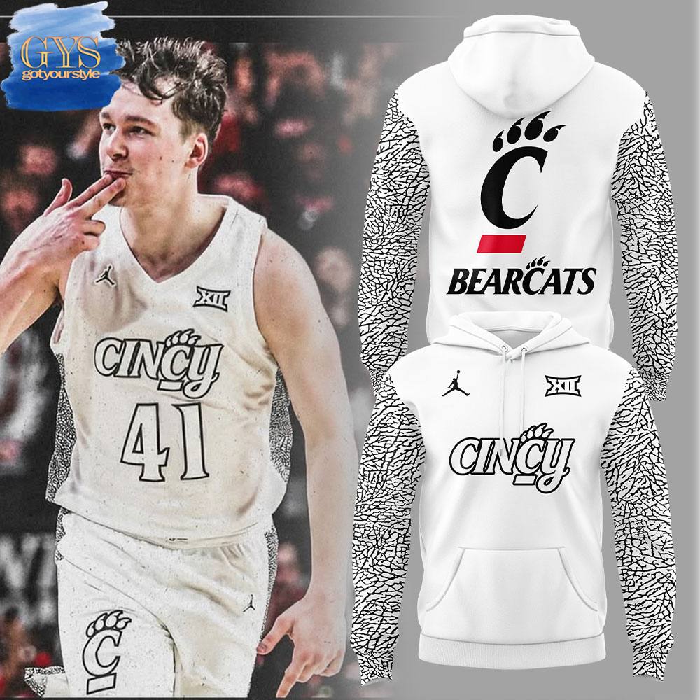 Cincinnati Mens Basketball Black Cat Alternate Uniform White Hoodie 1