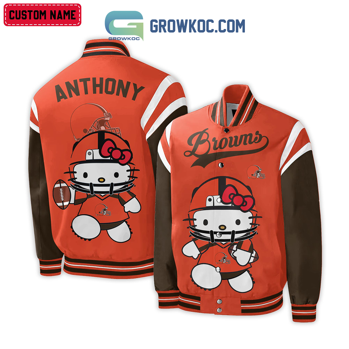 Cleveland Browns NFL Hello Kitty Personalized Baseball Jacket2B1 DjQoT