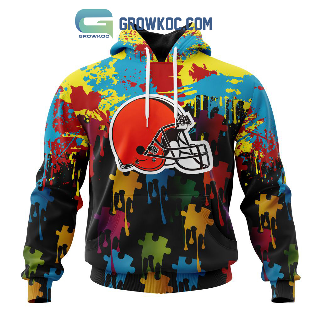 Cleveland Browns Personalized Autism Awareness Puzzle Painting Hoodie Shirts2B1 Ja2Le