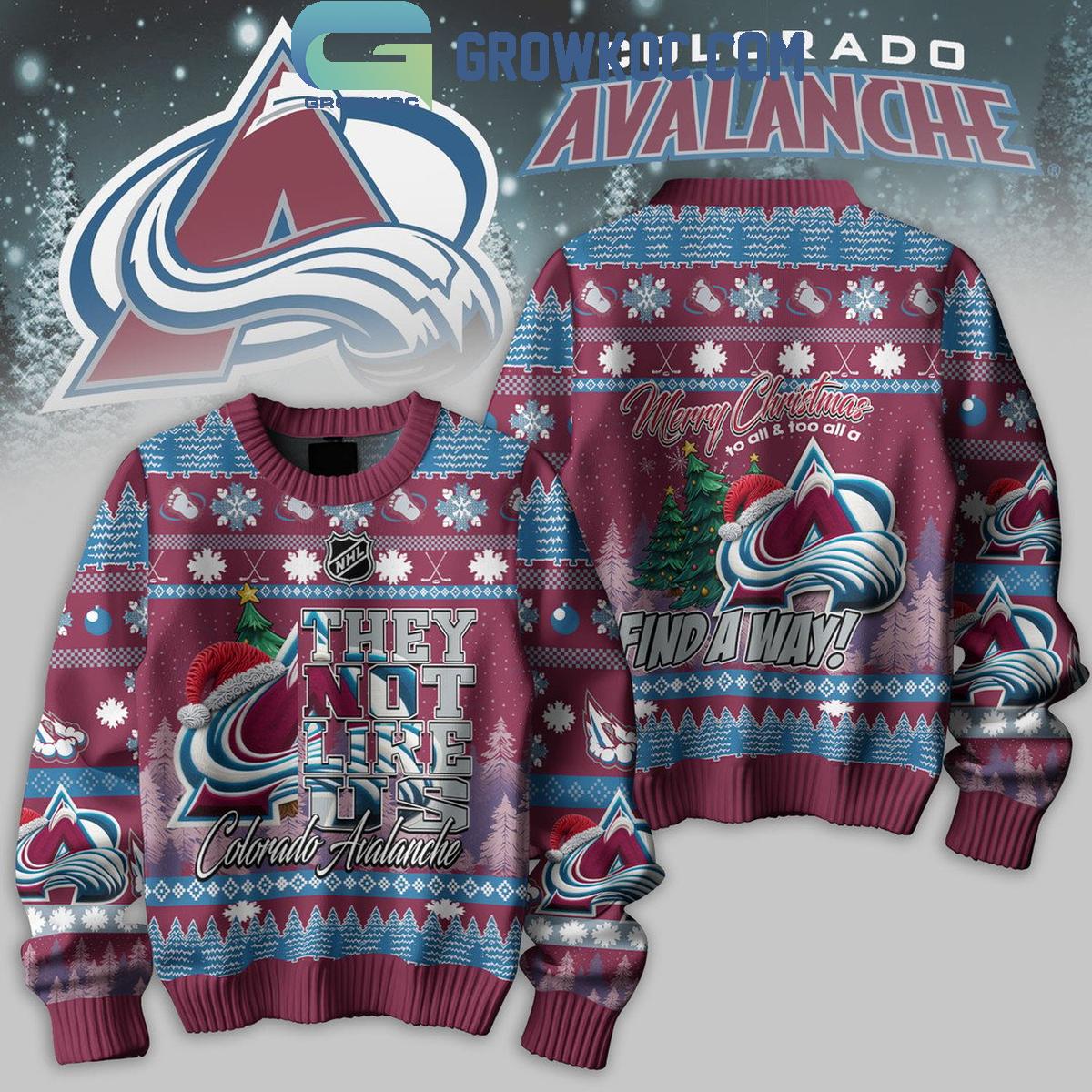 Colorado Avalanche They Not Like Us Find A Way Merry Christmas Ugly Sweater 1 J4SEO