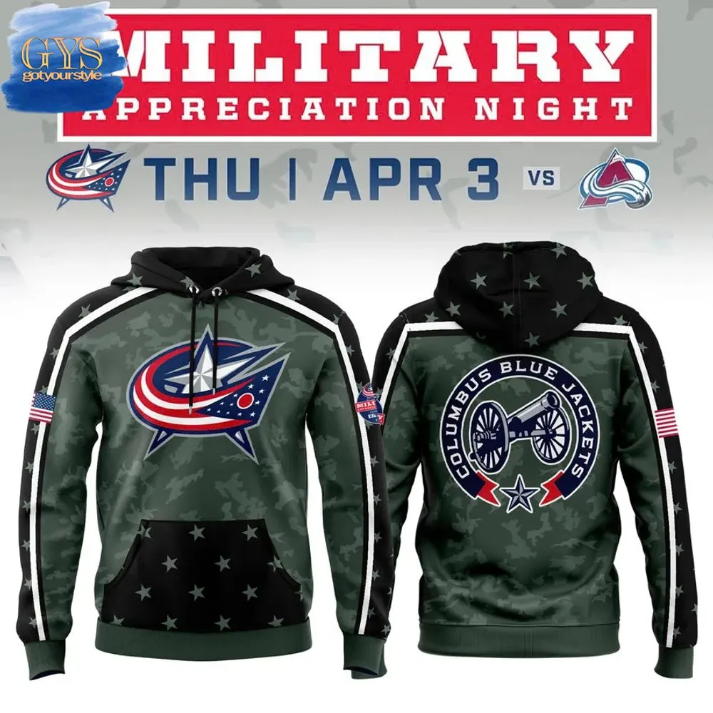Columbus Blue Jackets Military Appreciation Night 2025 Camo Hoodie 1