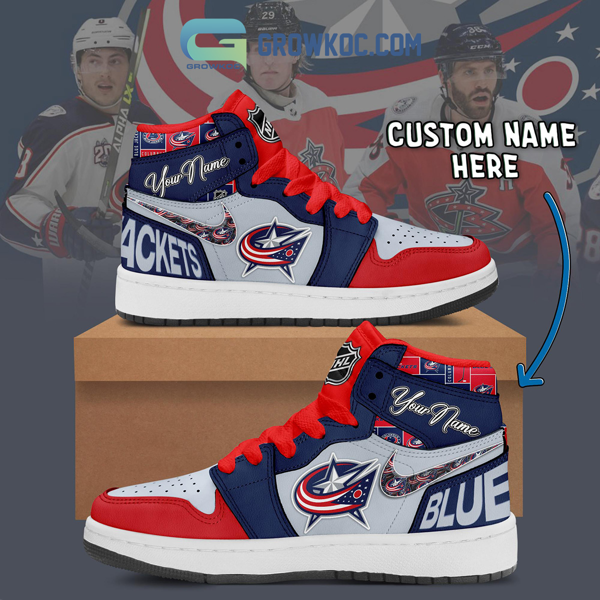 Columbus Blue Jackets NHL Personalized Air Jordan 1 Shoes2B1 KMKn5